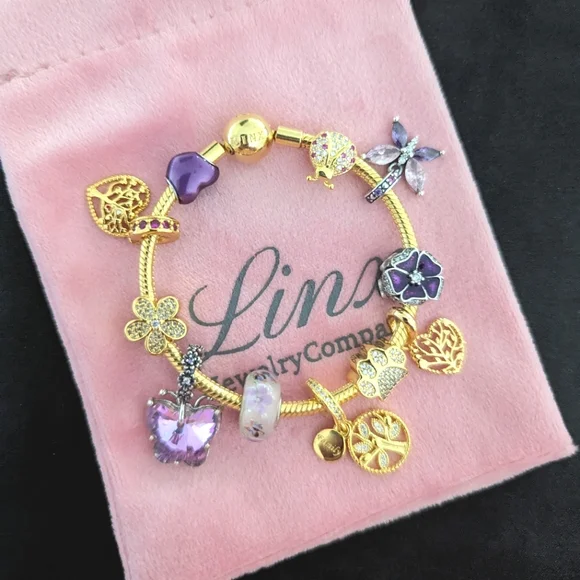 Linx Yellow Gold Bracelet with Purple Themed Charms